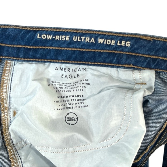 American Eagle Dreamy Drape Strigid Low-Rise Ultra Wide-Leg Jean size 12 Belted - Picture 7 of 9